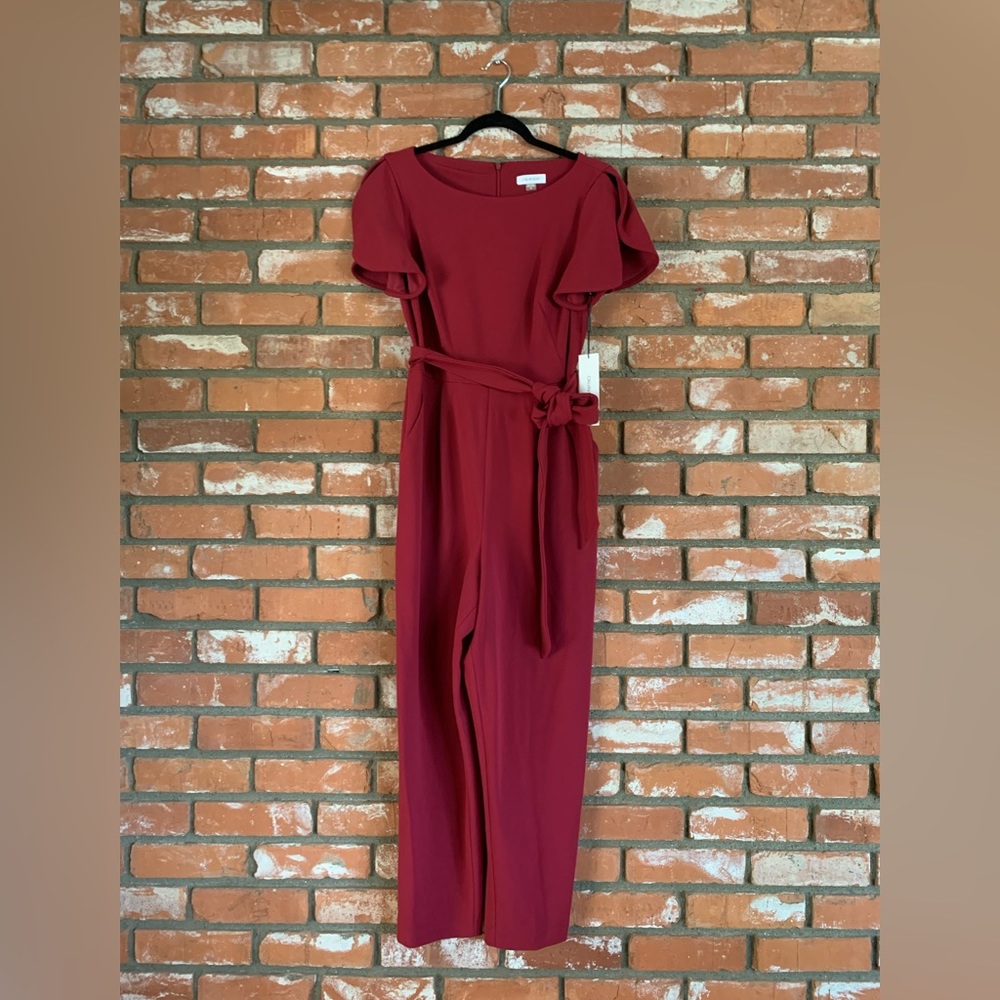 NWT CALVIN KLEIN TULIP SLEEVE CROPPED JUMPSUIT SZ. 10